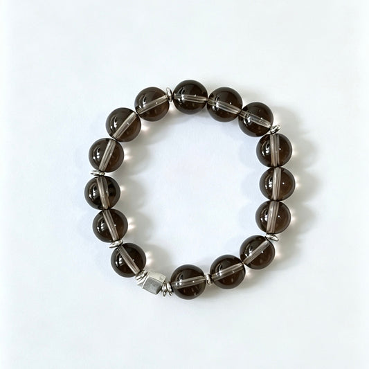 Smoky Quartz Stacking Bracelet | 8mm AA Grade Beads | S925 Sterling Silver