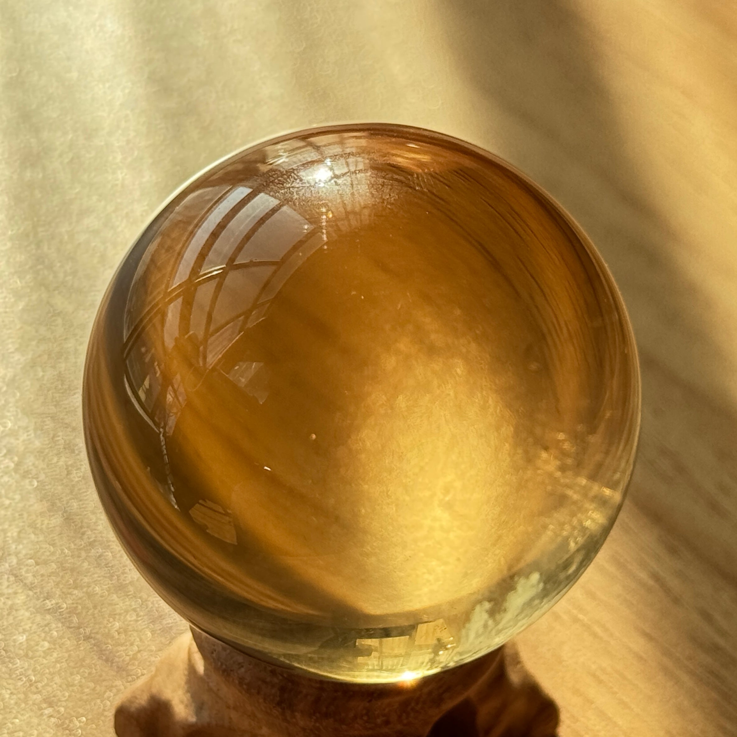 Natural Citrine Sphere 46mm | Brazilian Raw Stone Authentic Hand-Polished Wealth-Attracting Energy Crystal Decoration