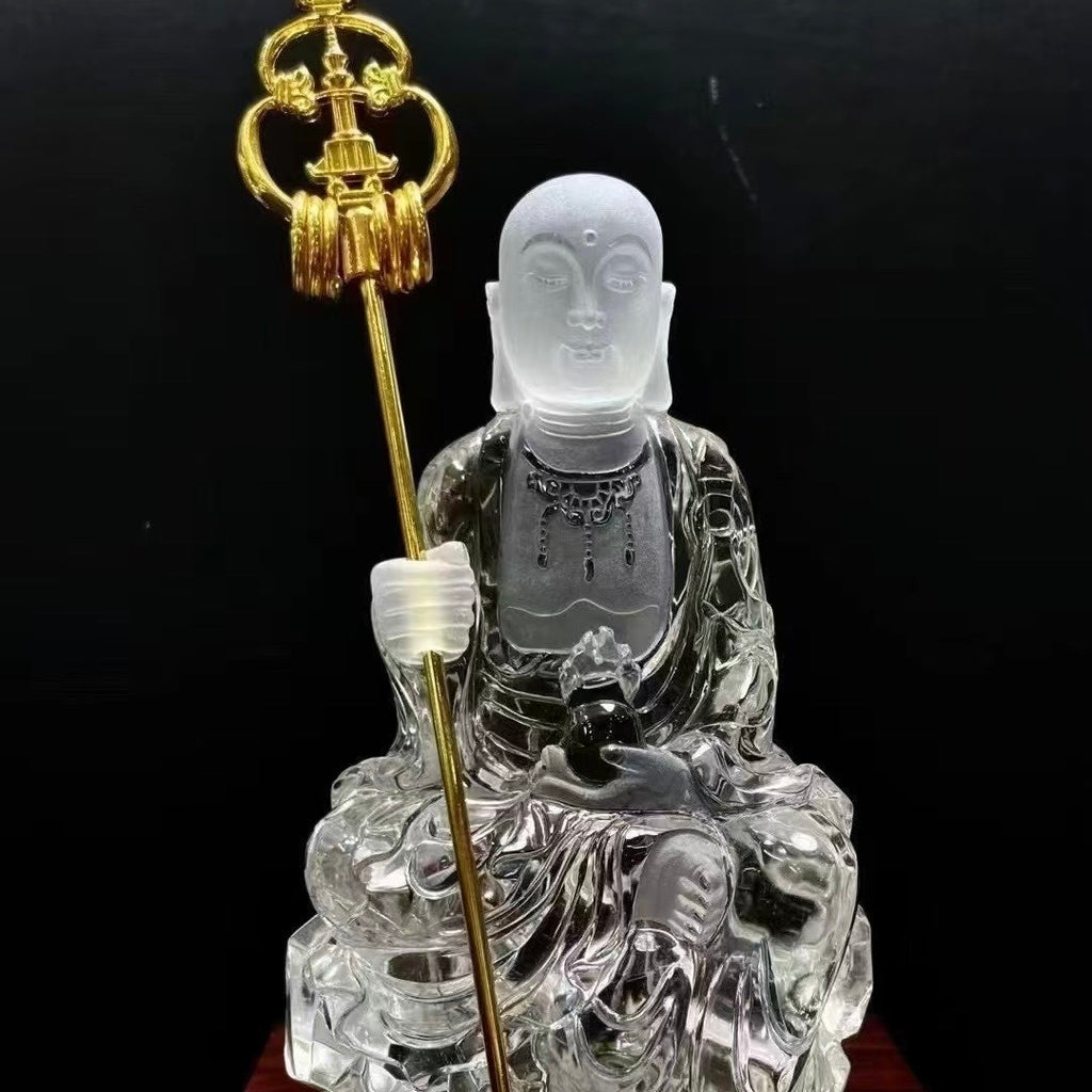 Natural White Crystal Exquisitely Carved Ksitigarbha Bodhisattva Ornament