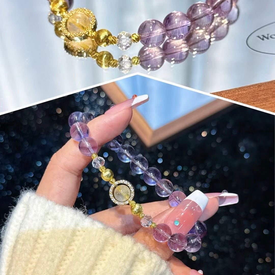 Purple Aura Crystal Radiance · Wisdom & Wealth" Amethyst Bracelet