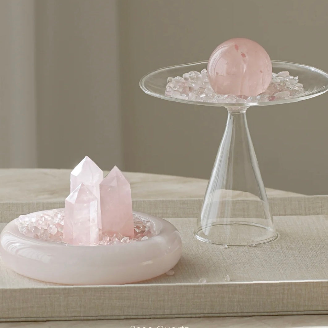 The "Vessel of Love" Energy Set | Natural Rose Quartz Sphere & Points in Minimalist Glass Display