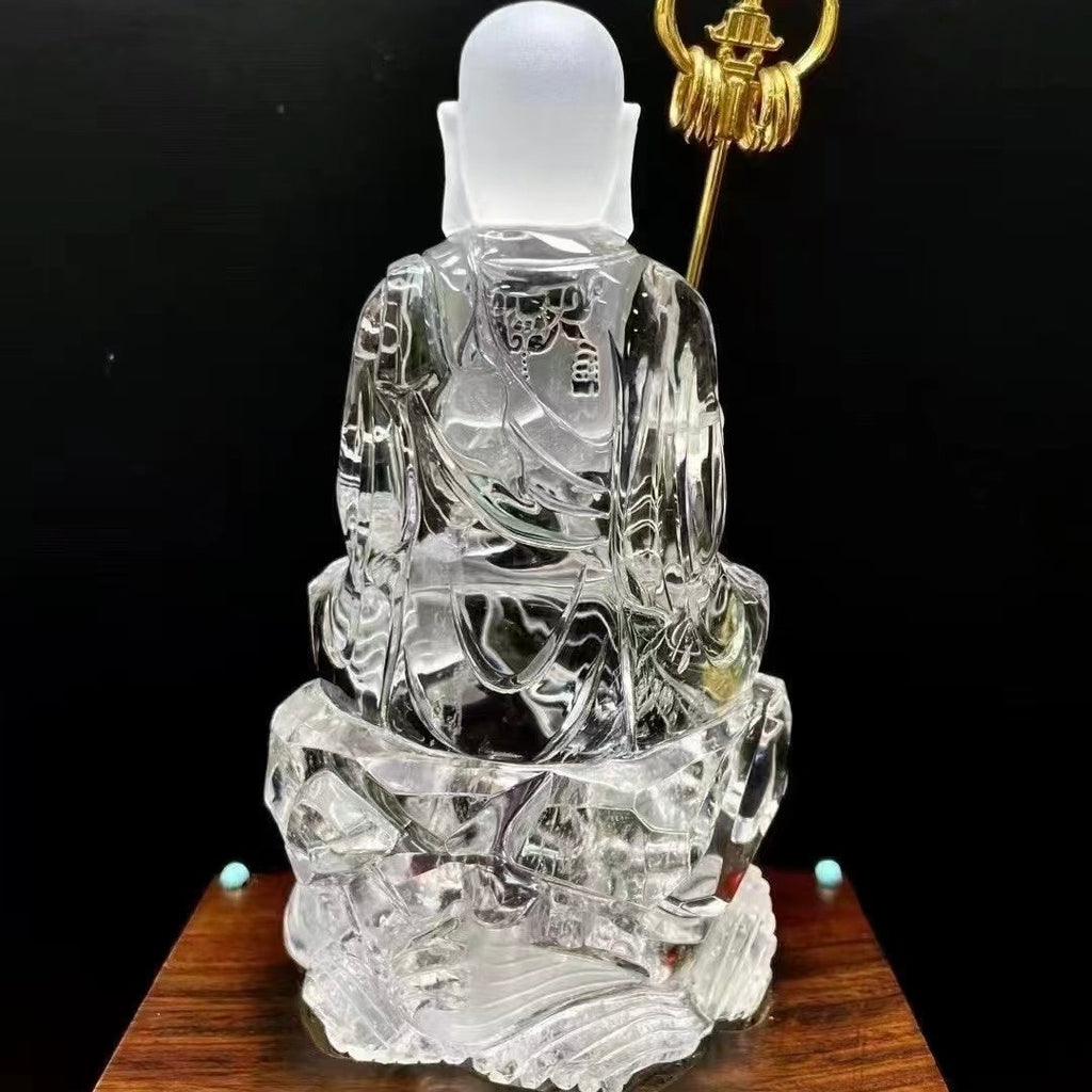 Natural White Crystal Exquisitely Carved Ksitigarbha Bodhisattva Ornament