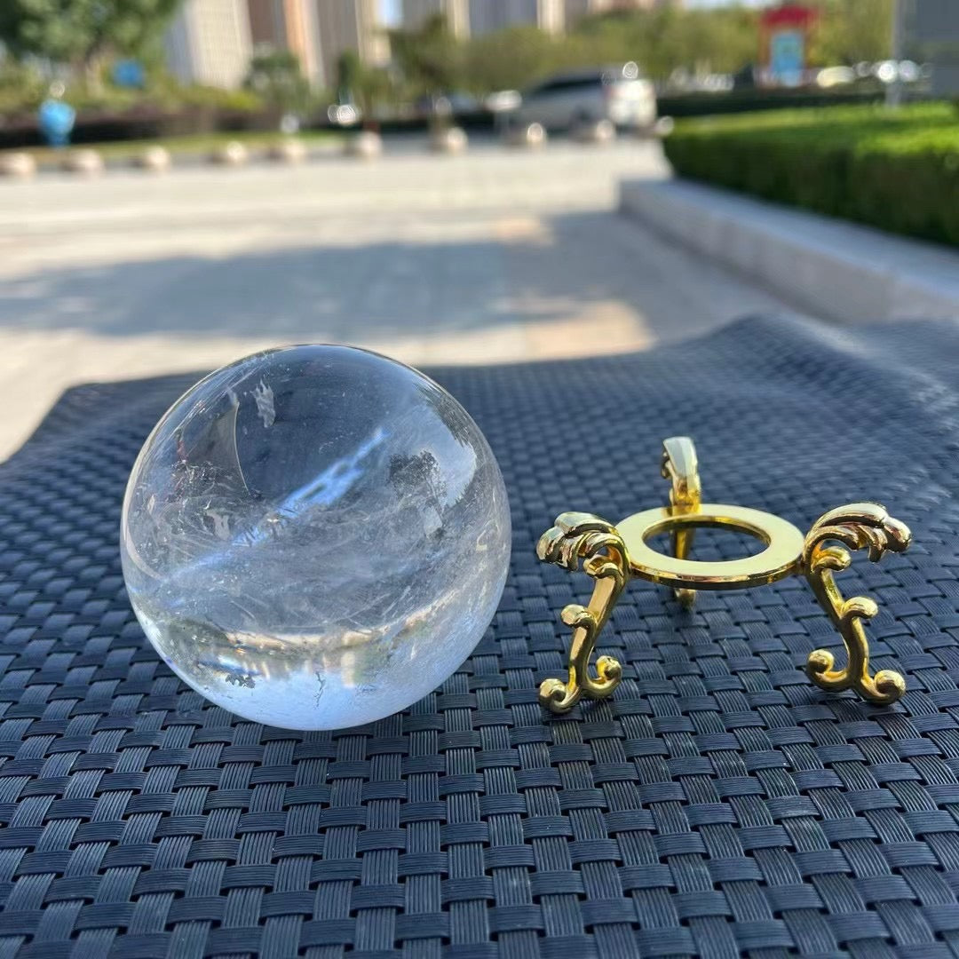 Natural White Crystal Sphere Feng Shui Decor - 7.4cm (7cm) Reiki Metaphysical Healing Crystal Ball with Stand