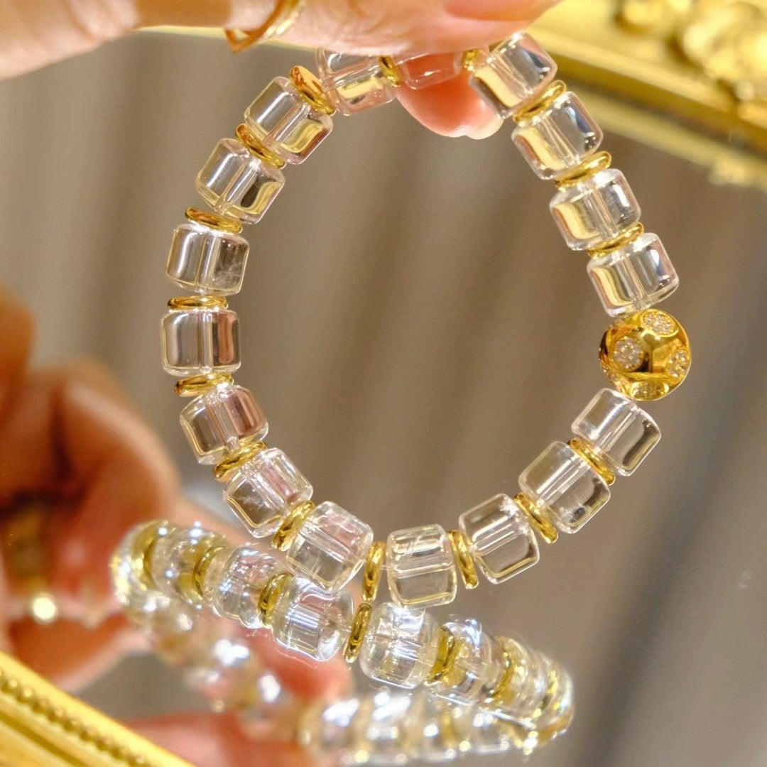 White Crystal Wheel Bead Bracelet