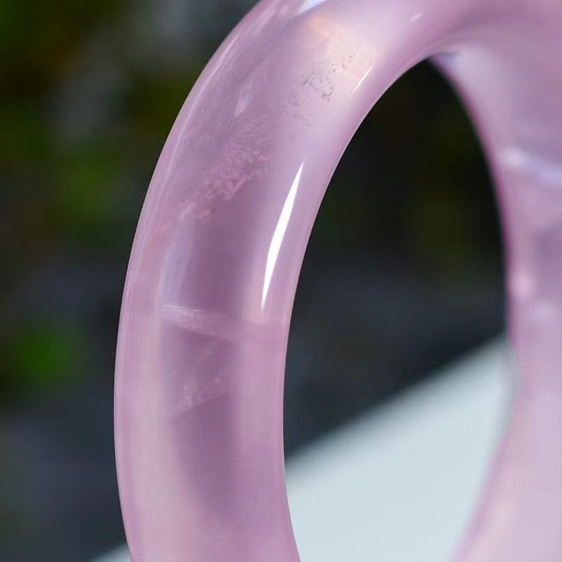 Natural Mozambique 🌟 Starlight Rose Quartz Bangle, Ice-Clear Vitreous Body