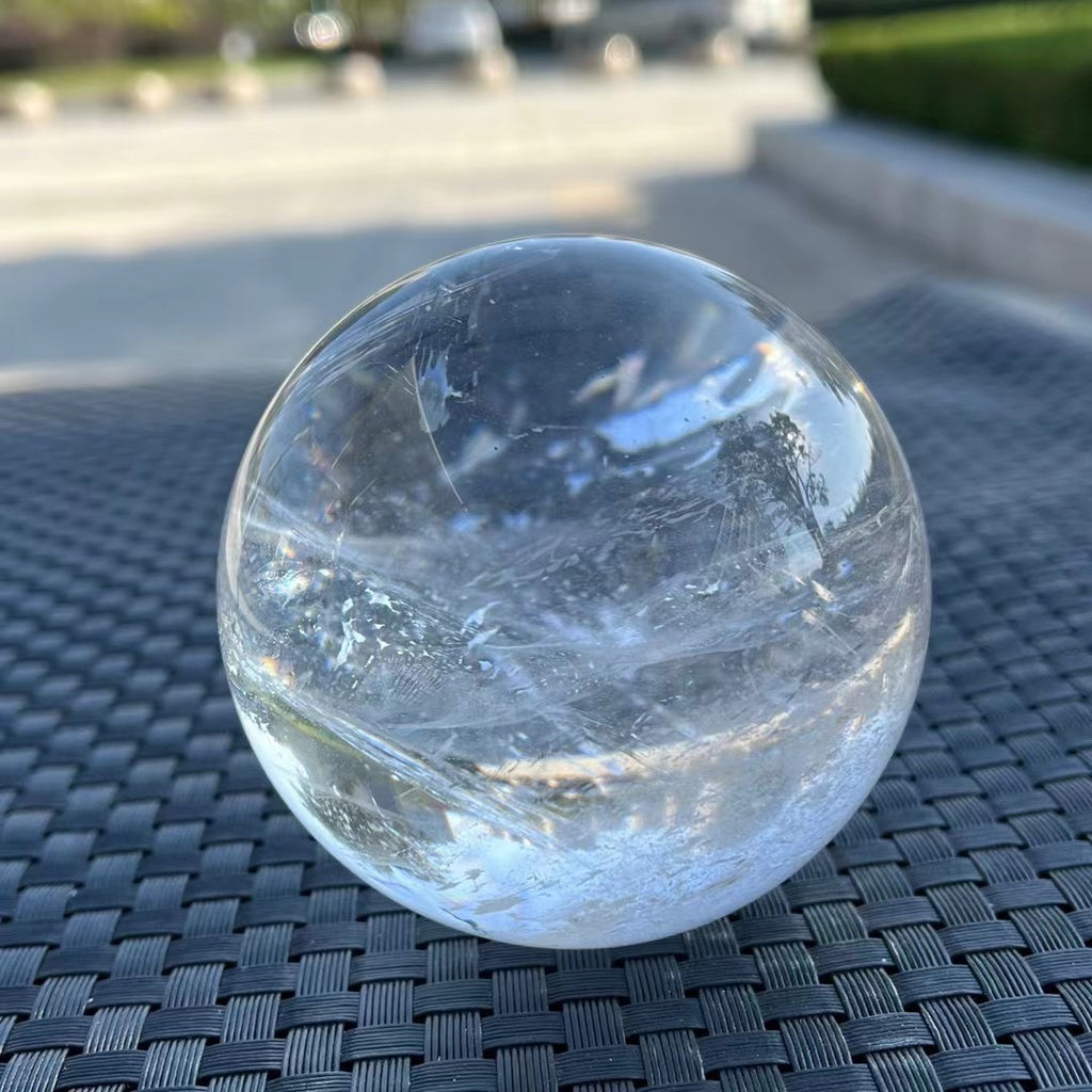 Natural White Crystal Sphere Feng Shui Decor - 7.4cm (7cm) Reiki Metaphysical Healing Crystal Ball with Stand