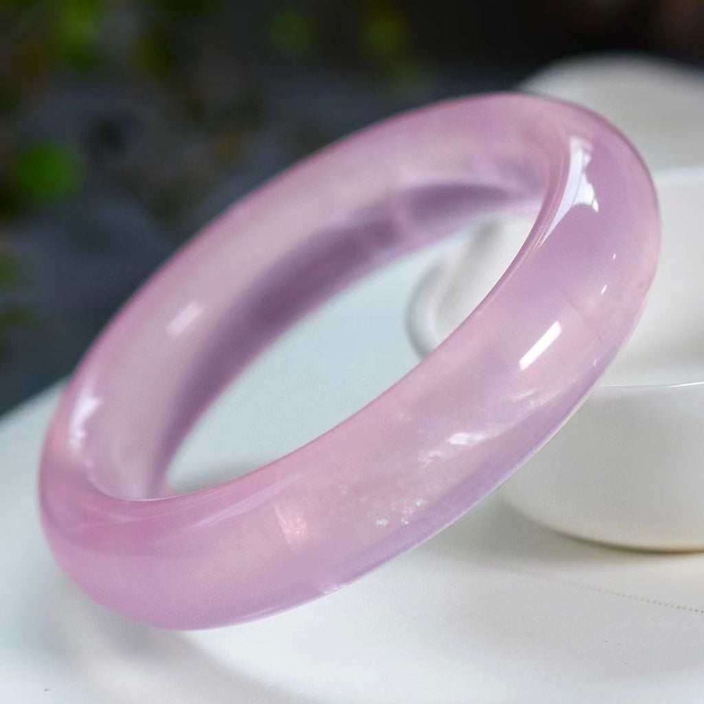 Natural Mozambique 🌟 Starlight Rose Quartz Bangle, Ice-Clear Vitreous Body