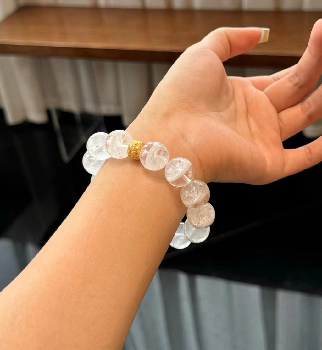 AAA Grade Layered White Phantom Crystal Jewelry - 925 Silver Gold-Plated Reiki Spiritual Healing Accessory