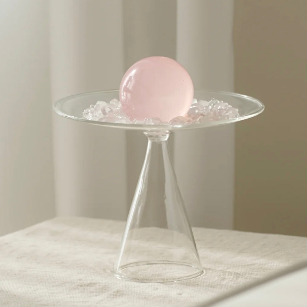 The "Vessel of Love" Energy Set | Natural Rose Quartz Sphere & Points in Minimalist Glass Display