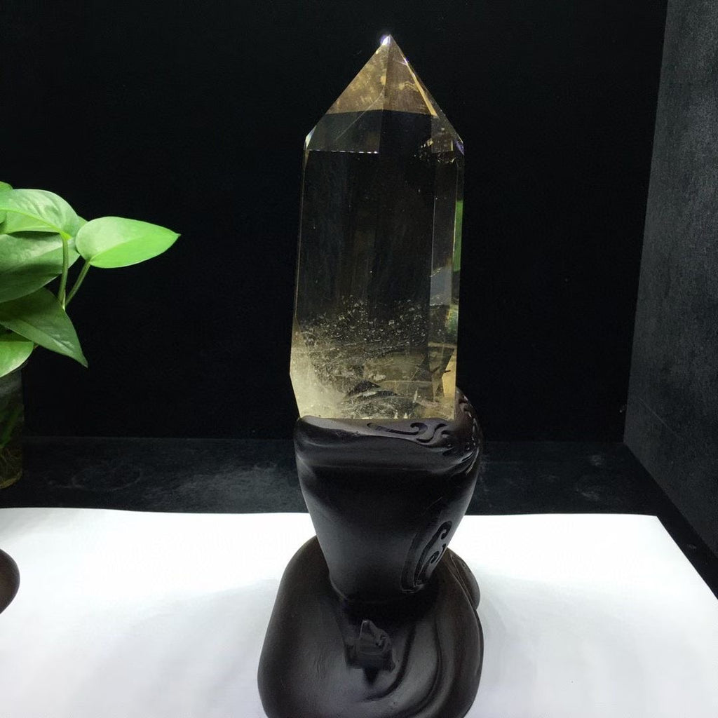 Premium Rare Natural Smoky Quartz Crystal Point - Naturally Formed Blue Feather (Angel's Wings) Inclusions