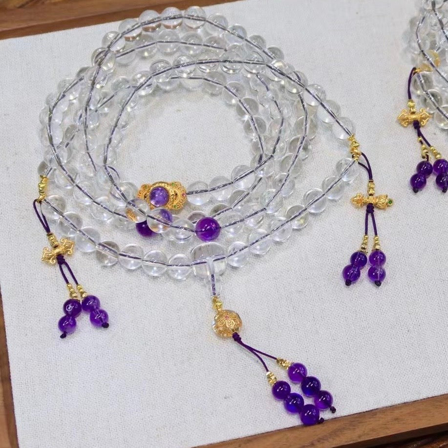 Purple Qi from the East 📿 Natural White Crystal 108-Bead Rosary