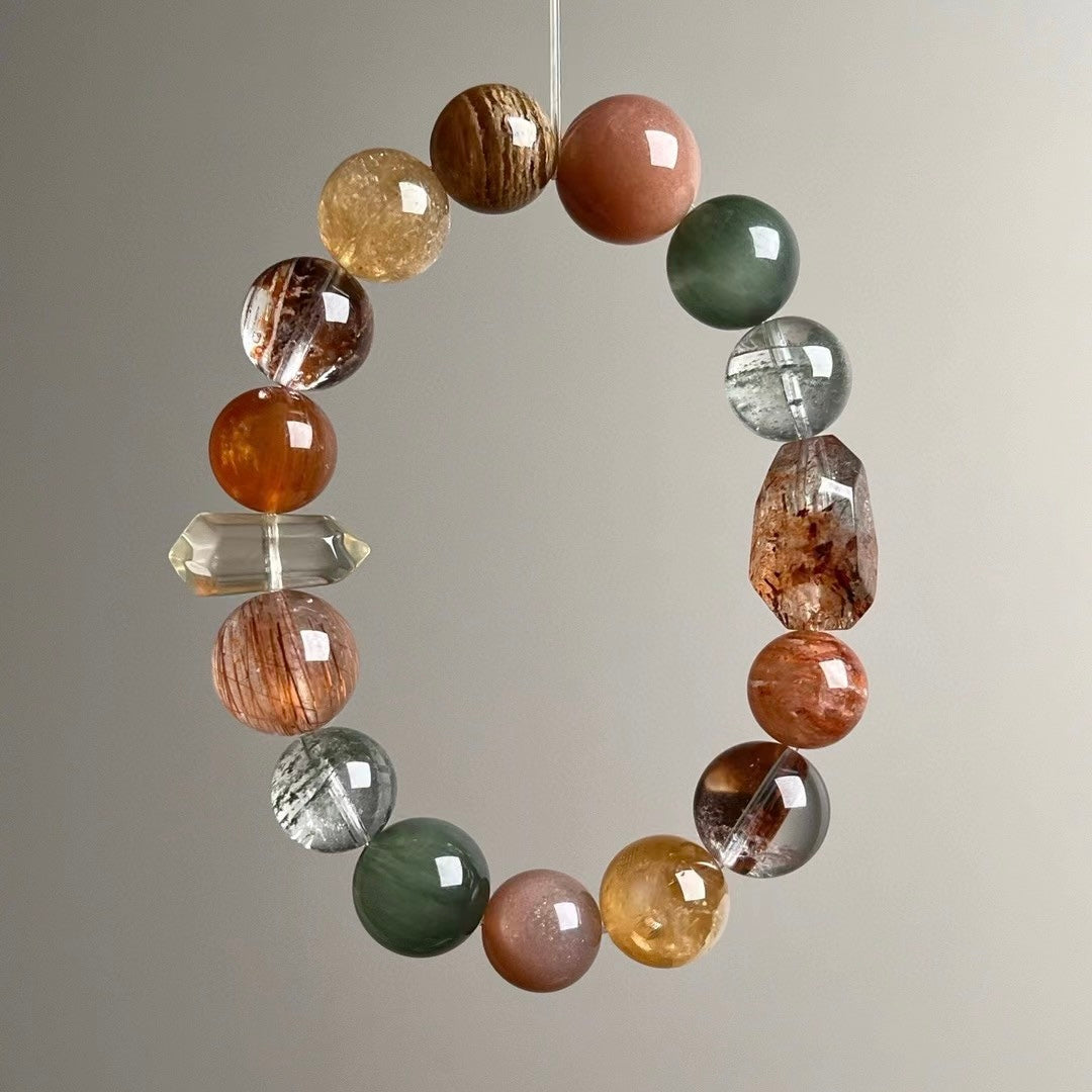 Natural Multi-Gemstone Bracelet - Master-Class Crystal Energy Set for Career, Wealth & Love (11.5-14mm)