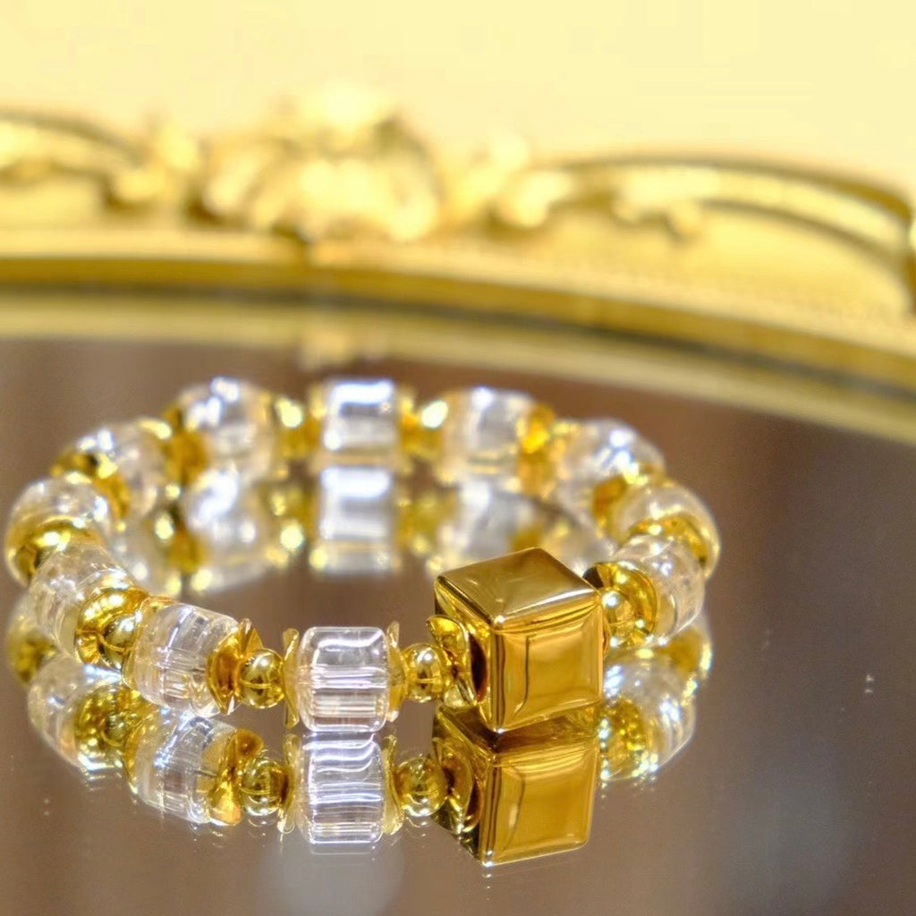 White Crystal Wheel Bead Bracelet