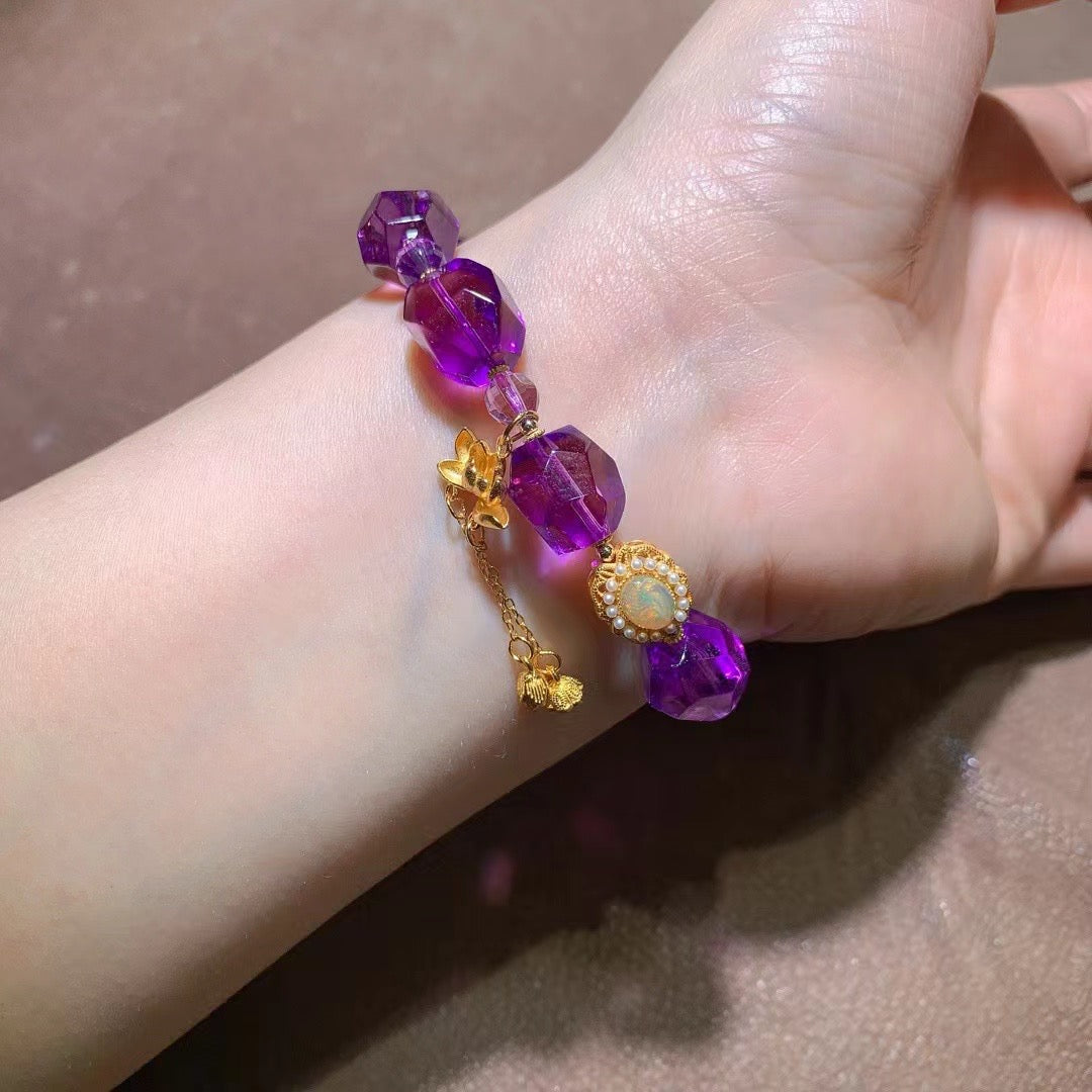 Natural Amethyst Faceted Bracelet 11×13mm 💎 | Love Guardian Stone·Spiritual Wisdom Crystal | Purple Qi From East·Nine Purple Li Fire Feng Shui Energy ✨ | Vintage Silver Accents Luxury Niche Jewelry