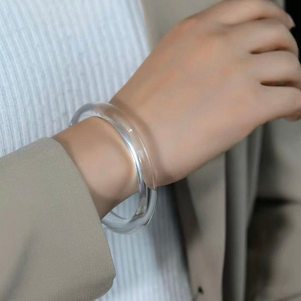Natural White Crystal Bangle | Ice-Clear Fluorescent