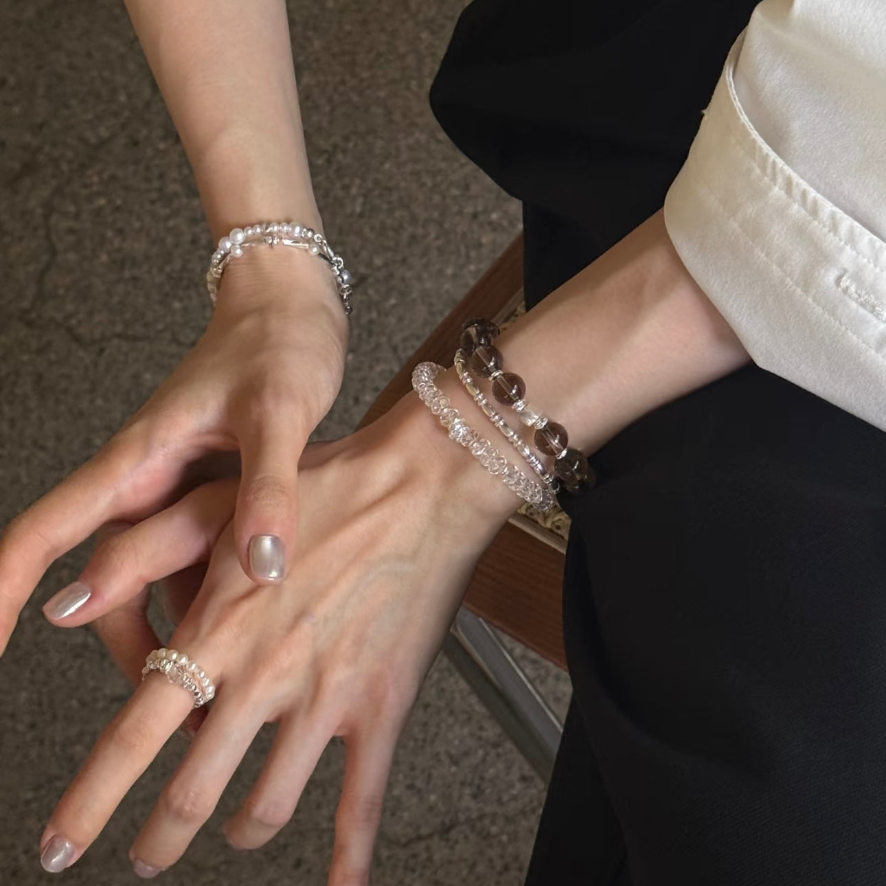 Smoky Quartz Stacking Bracelet | 8mm AA Grade Beads | S925 Sterling Silver