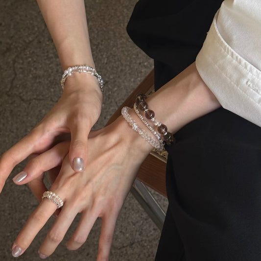 Smoky Quartz Stacking Bracelet | 8mm AA Grade Beads | S925 Sterling Silver