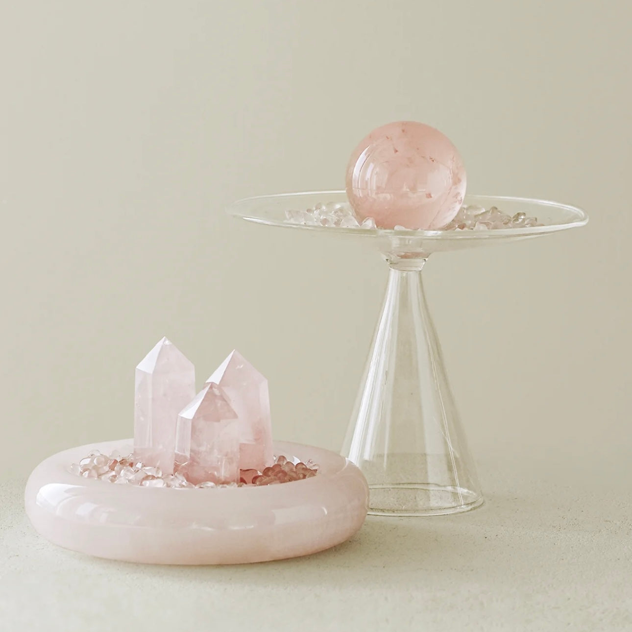The "Vessel of Love" Energy Set | Natural Rose Quartz Sphere & Points in Minimalist Glass Display