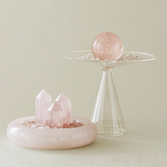 The "Vessel of Love" Energy Set | Natural Rose Quartz Sphere & Points in Minimalist Glass Display