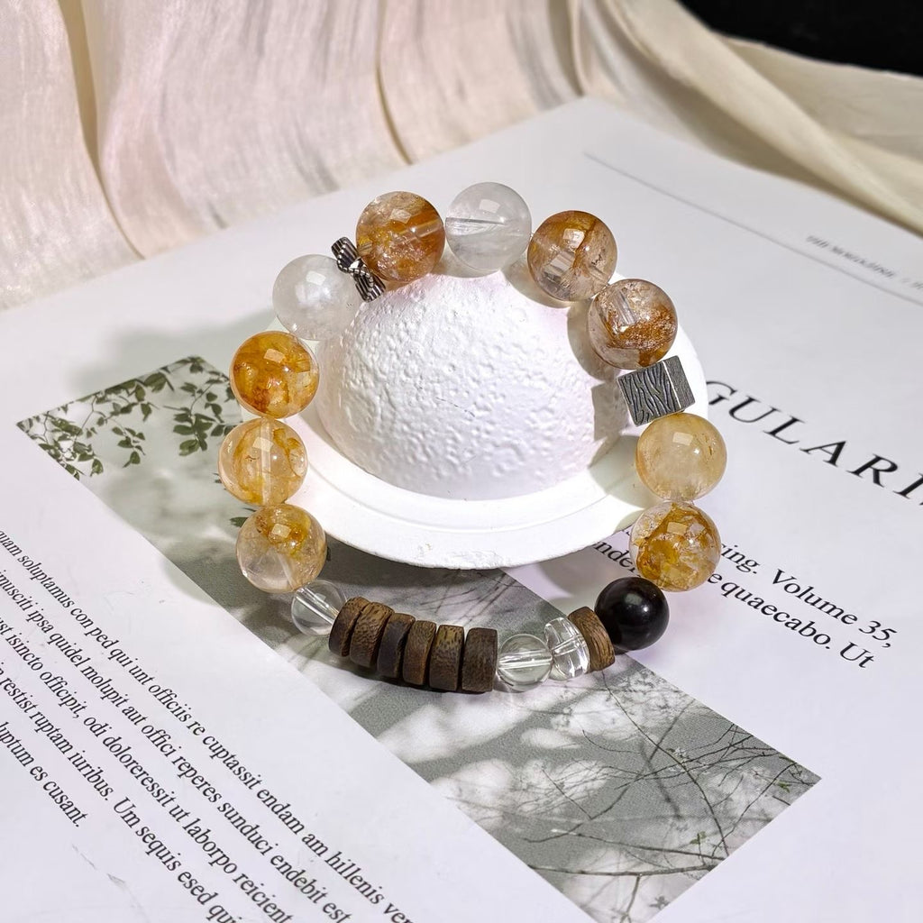 Handmade Agarwood Series - Yellow Rutilated Quartz Bracelet with 925 Silver Fittings