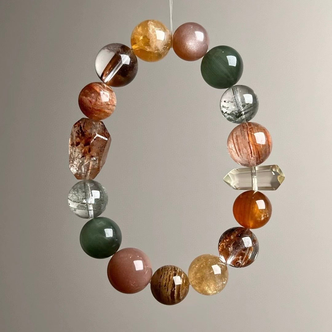 Natural Multi-Gemstone Bracelet - Master-Class Crystal Energy Set for Career, Wealth & Love (11.5-14mm)