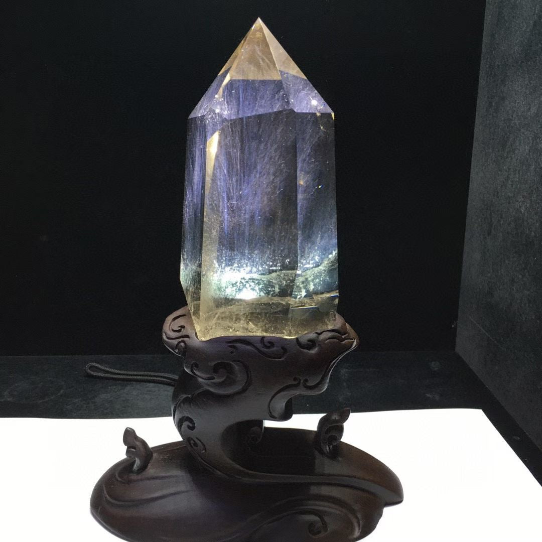 Premium Rare Natural Smoky Quartz Crystal Point - Naturally Formed Blue Feather (Angel's Wings) Inclusions