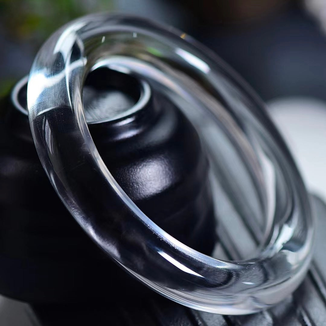 Natural White Crystal Wide Tire Bangle | Ice-Clear Phantom Flower