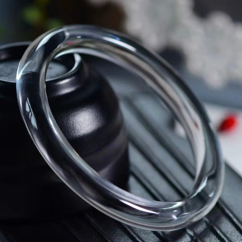 Natural White Crystal Bangle | Ice-Clear Fluorescent