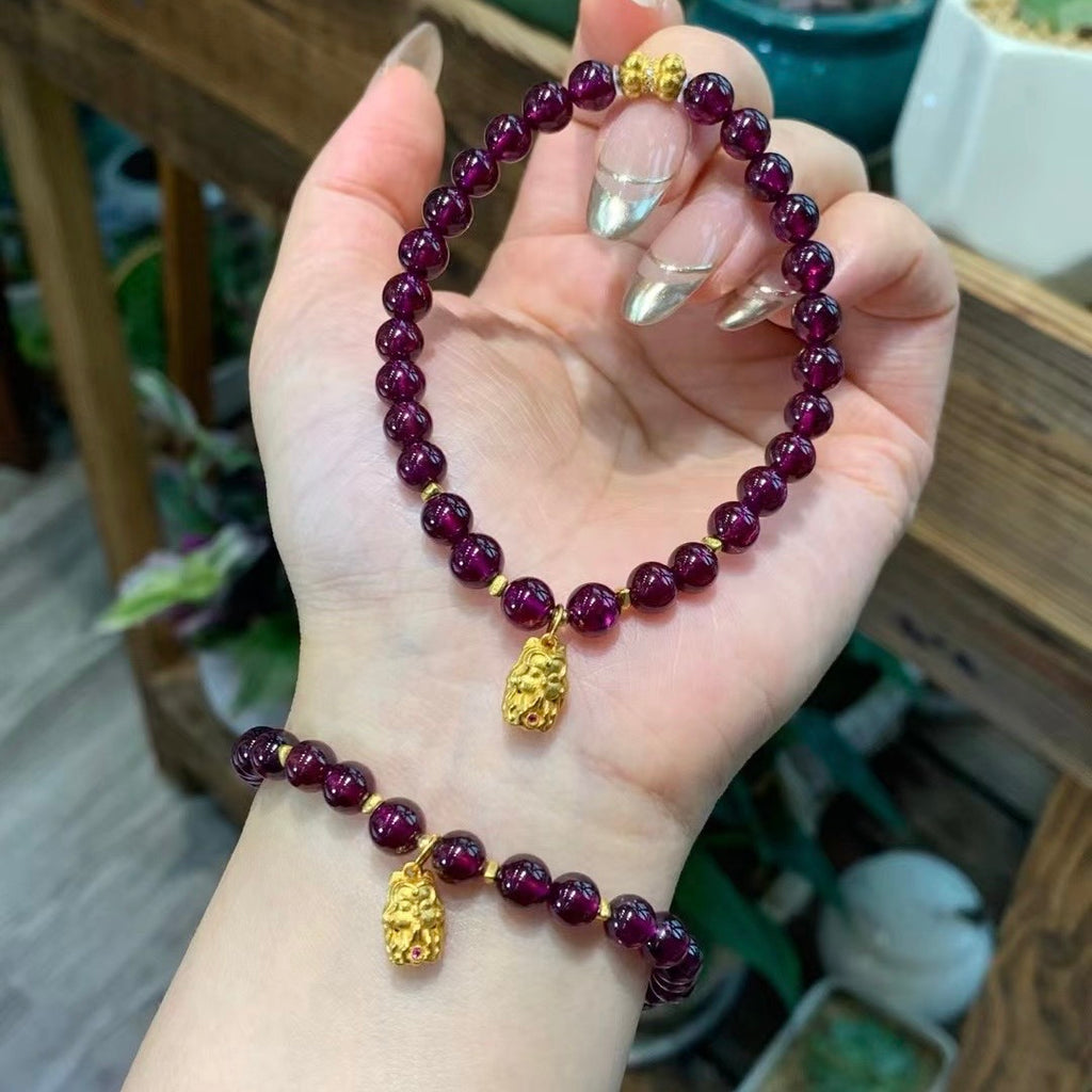 Original Design Natural Purple Garnet Bead Bracelet 6mm Single Loop