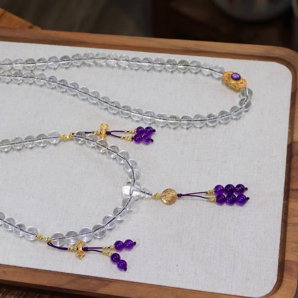 Purple Qi from the East 📿 Natural White Crystal 108-Bead Rosary