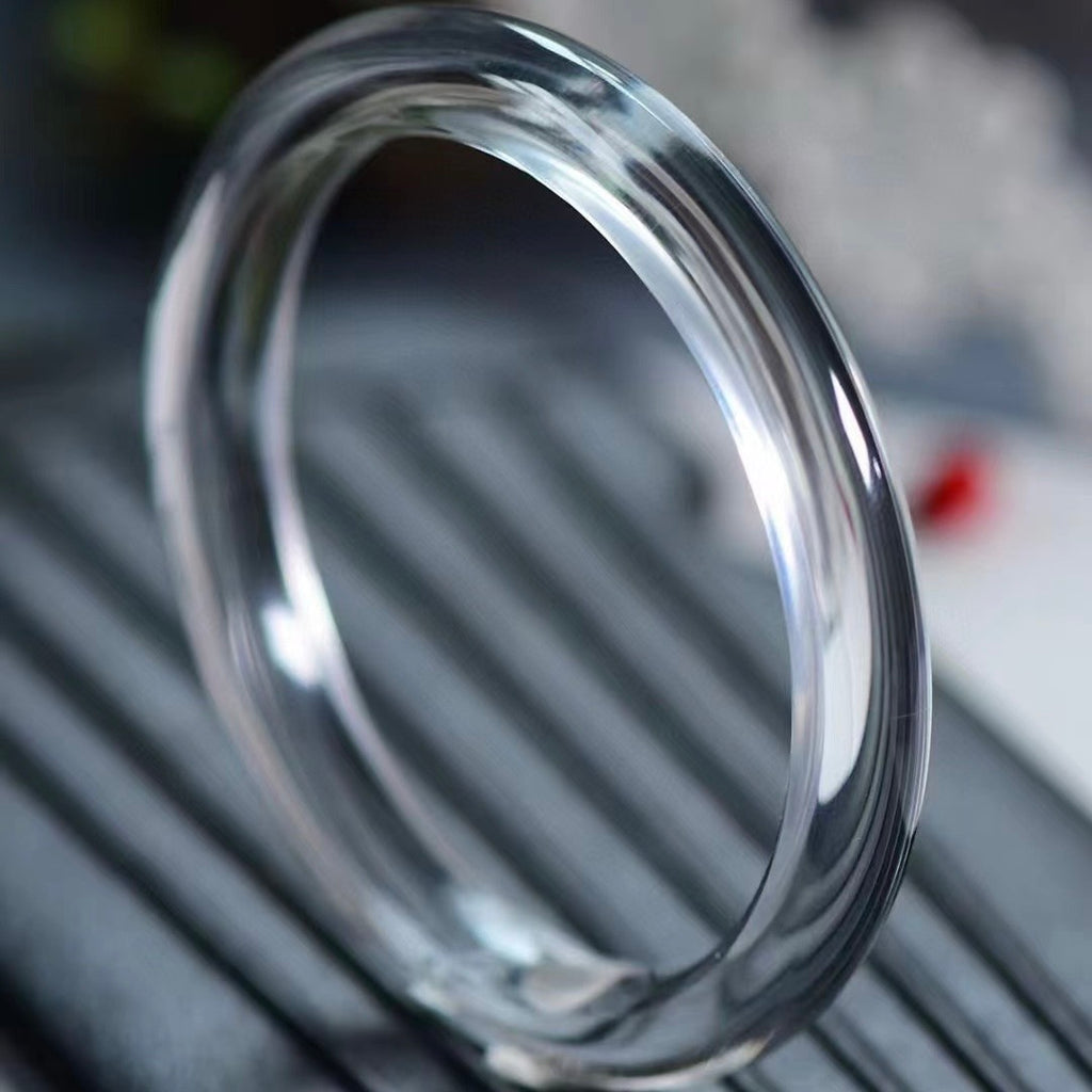 Natural White Crystal Bangle | Ice-Clear Fluorescent