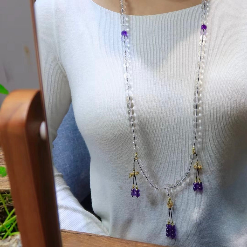 Purple Qi from the East 📿 Natural White Crystal 108-Bead Rosary