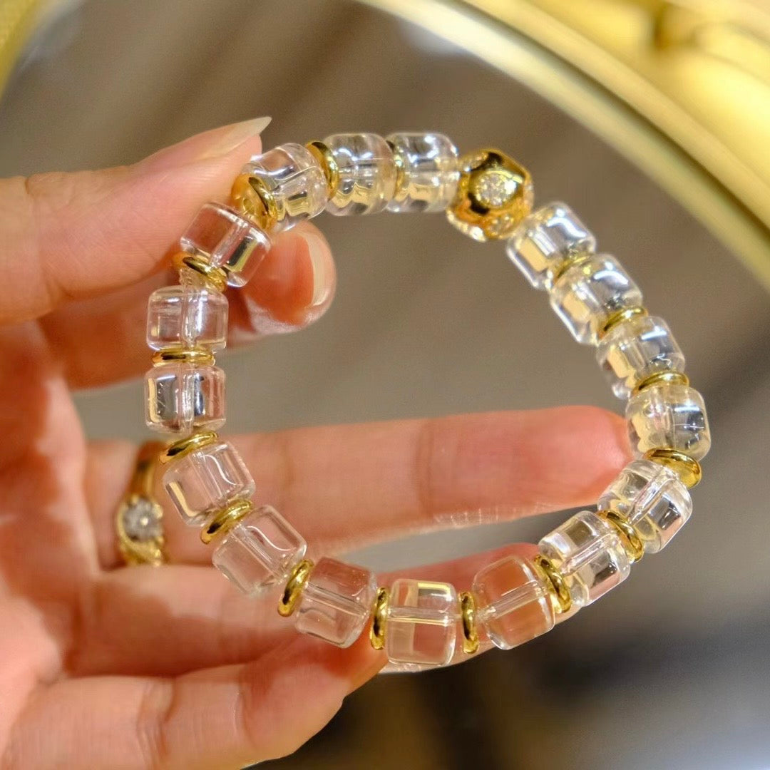 White Crystal Wheel Bead Bracelet