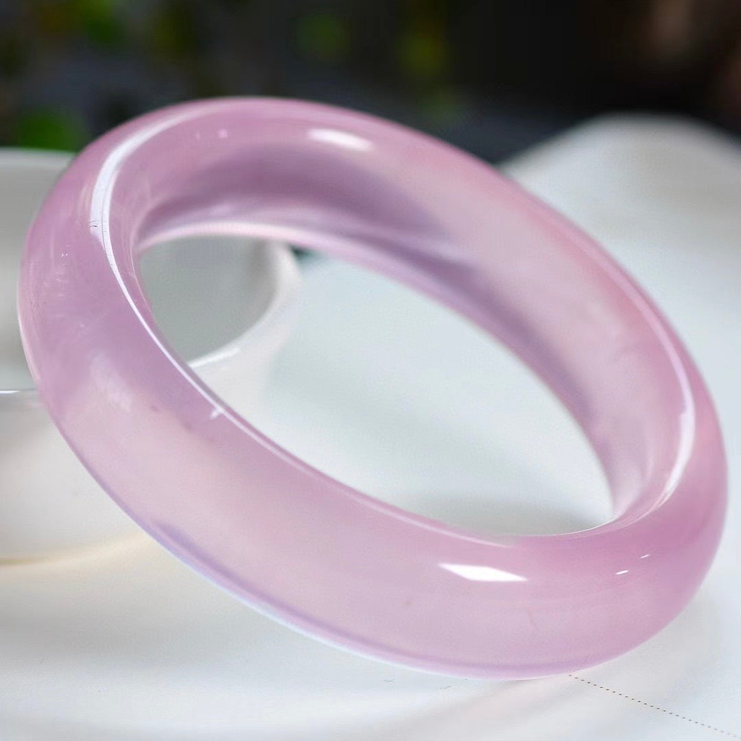 Natural Mozambique 🌟 Starlight Rose Quartz Bangle, Ice-Clear Vitreous Body