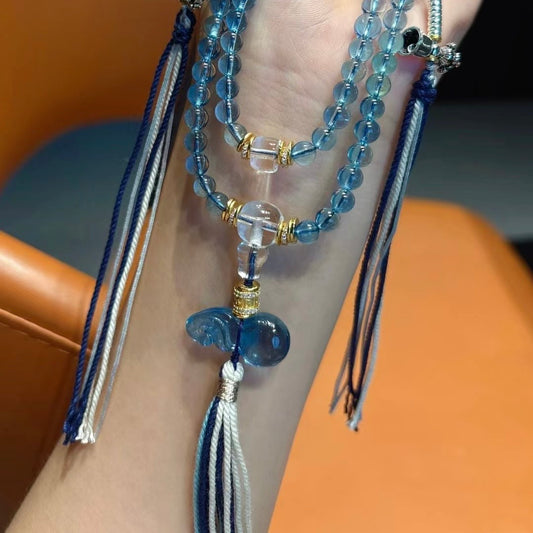 Natural Aquamarine 108-Bead Bracelet