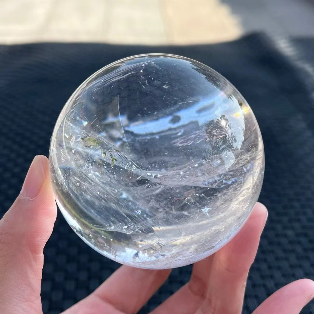 Natural White Crystal Sphere Feng Shui Decor - 7.4cm (7cm) Reiki Metaphysical Healing Crystal Ball with Stand