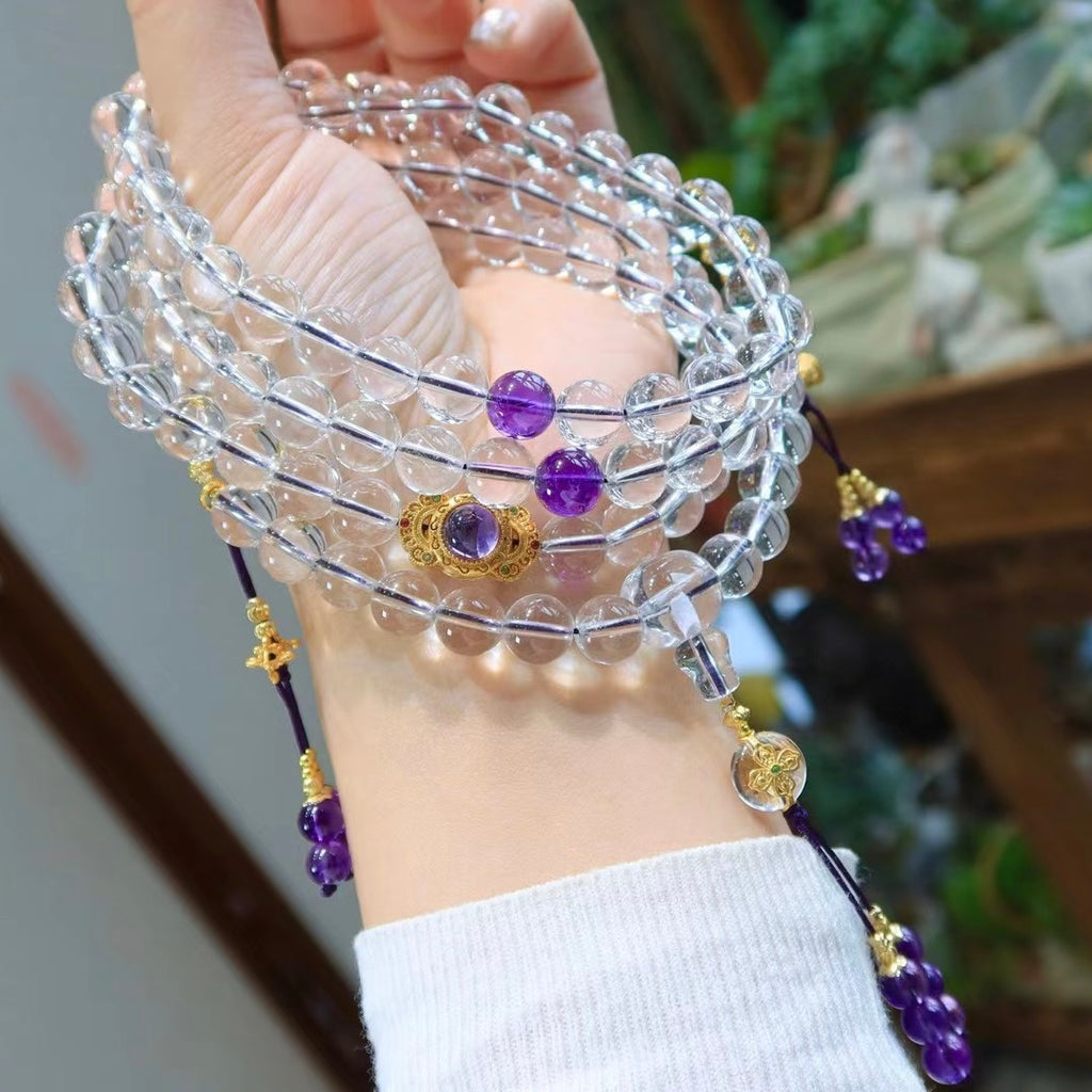 Purple Qi from the East 📿 Natural White Crystal 108-Bead Rosary