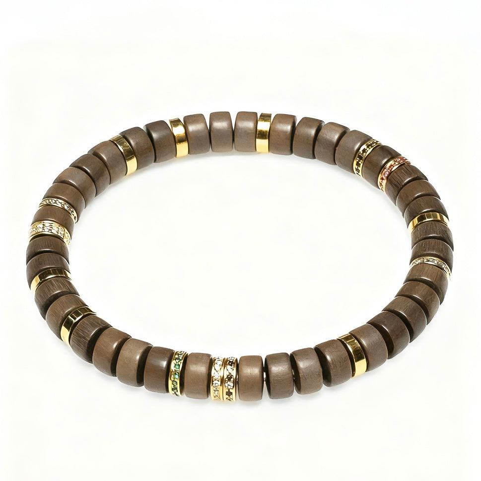 Premium 7mm straight-cut ebony Laoshan sandalwood bracelet with aged wood texture.
