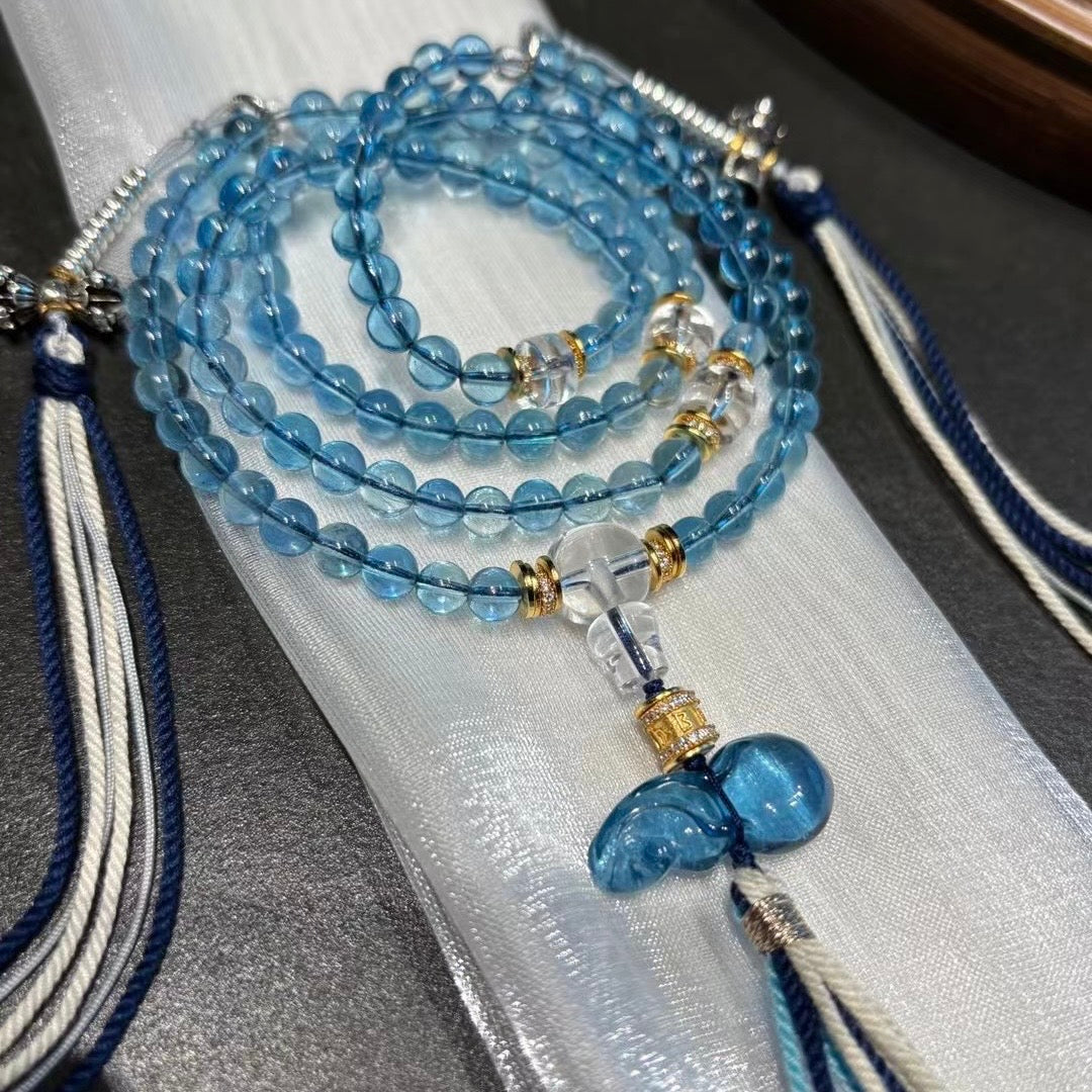 Natural Aquamarine 108-Bead Bracelet