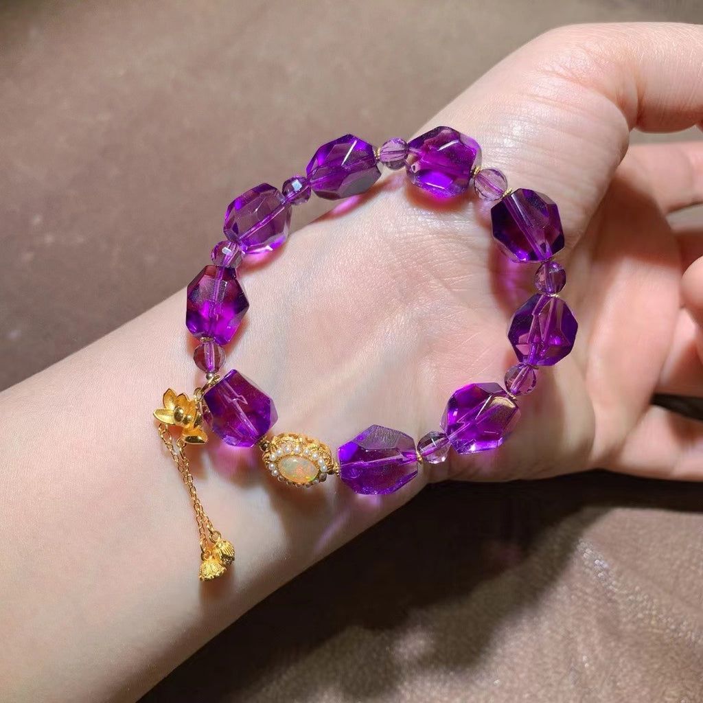 Natural Amethyst Faceted Bracelet 11×13mm 💎 | Love Guardian Stone·Spiritual Wisdom Crystal | Purple Qi From East·Nine Purple Li Fire Feng Shui Energy ✨ | Vintage Silver Accents Luxury Niche Jewelry