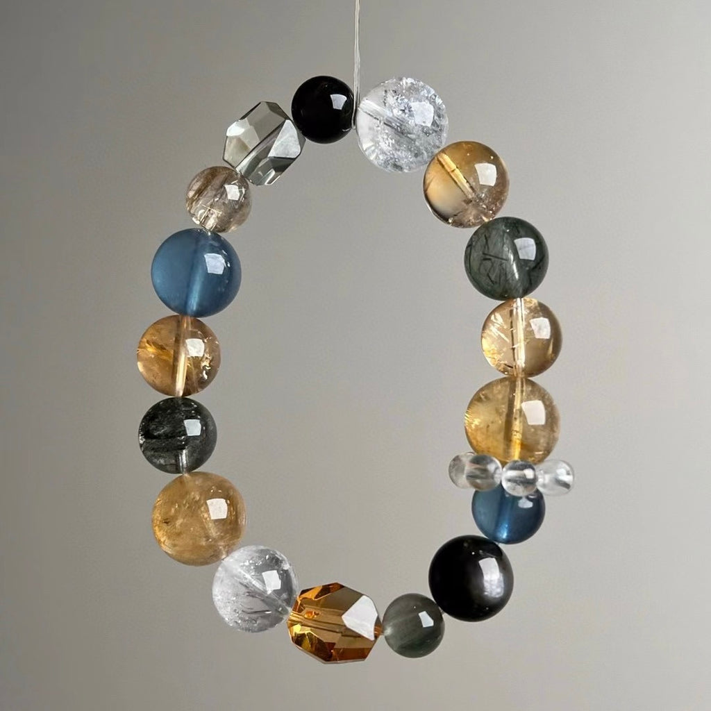 Natural Crystal Beaded Bracelet Set - Multi-Gemstone Feng Shui Jewelry for Wealth, Career & Protection (9-13mm)