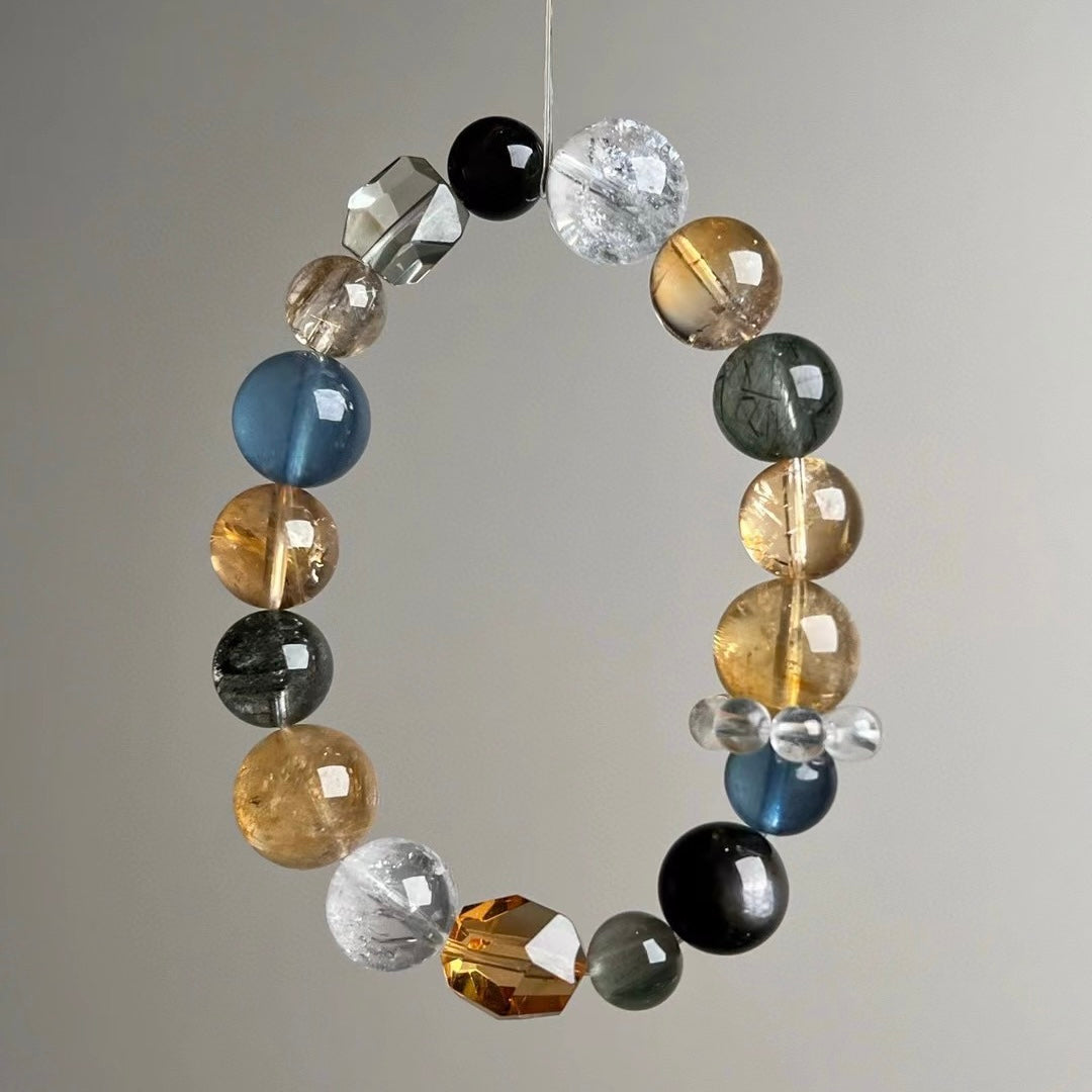 Natural Crystal Beaded Bracelet Set - Multi-Gemstone Feng Shui Jewelry for Wealth, Career & Protection (9-13mm)