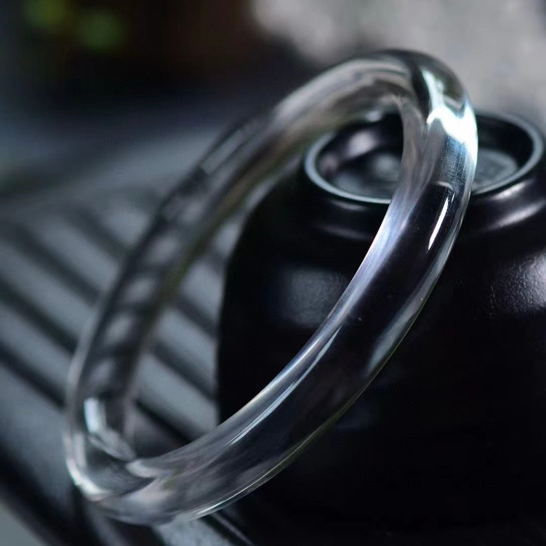 Natural White Crystal Bangle | Ice-Clear Fluorescent