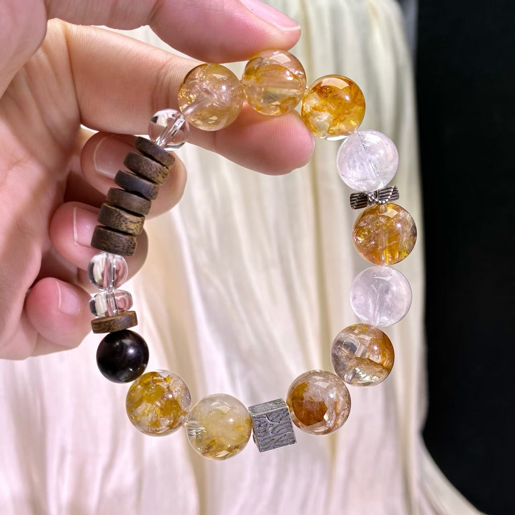 Handmade Agarwood Series - Yellow Rutilated Quartz Bracelet with 925 Silver Fittings