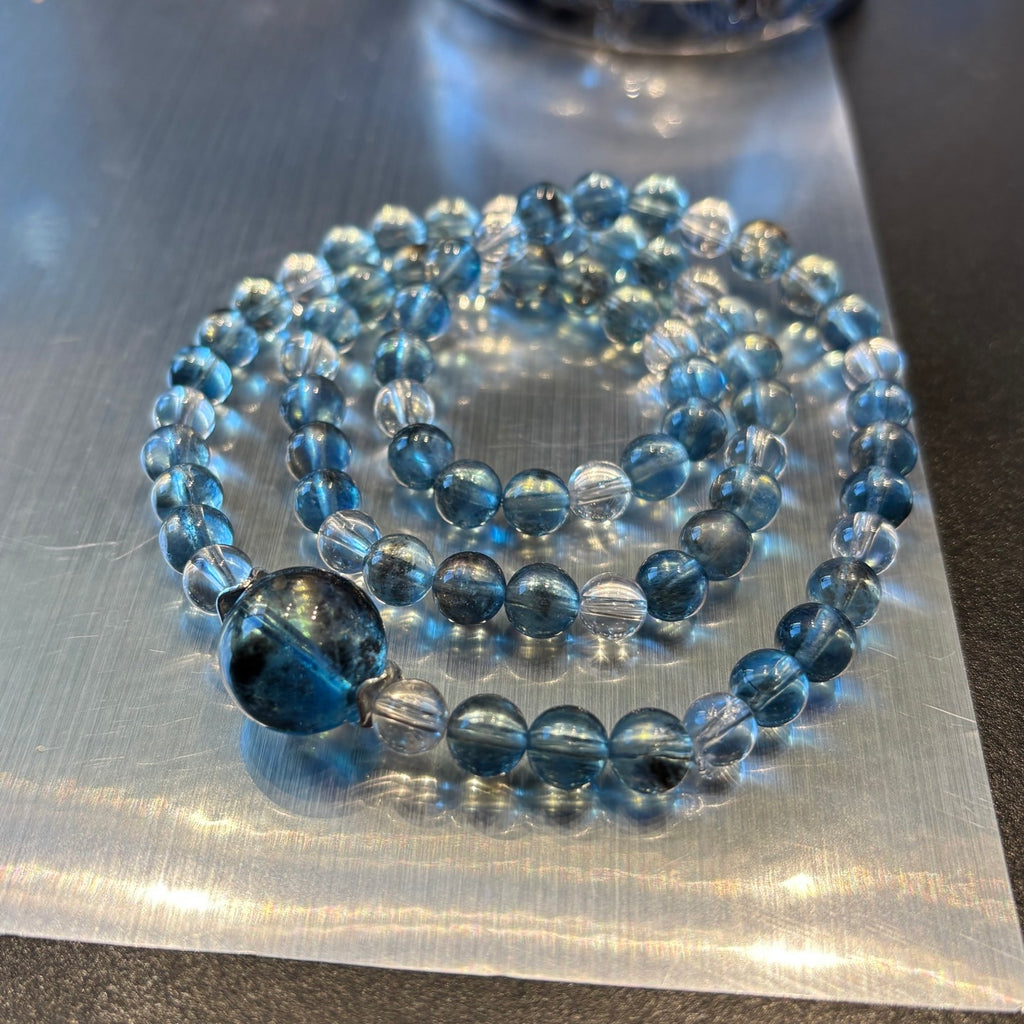 AAA Aquamarine Jet-Black Glitter Bracelet - Top-Grade Iridescent Reiki Metaphysical Healing Crystal Jewelry