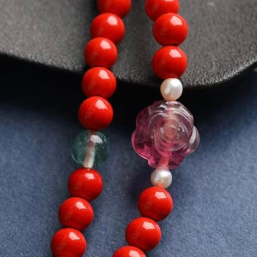 Natural Raw Ore Cinnabar Premium Red Sand「108-Bead Buddhist Rosary」- 2-in-1 Bracelet & Necklace