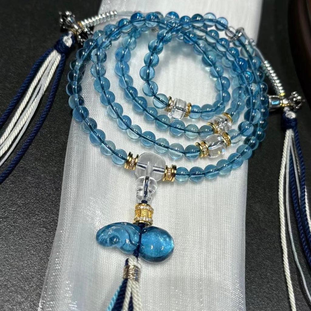 Natural Aquamarine 108-Bead Bracelet📿🩵