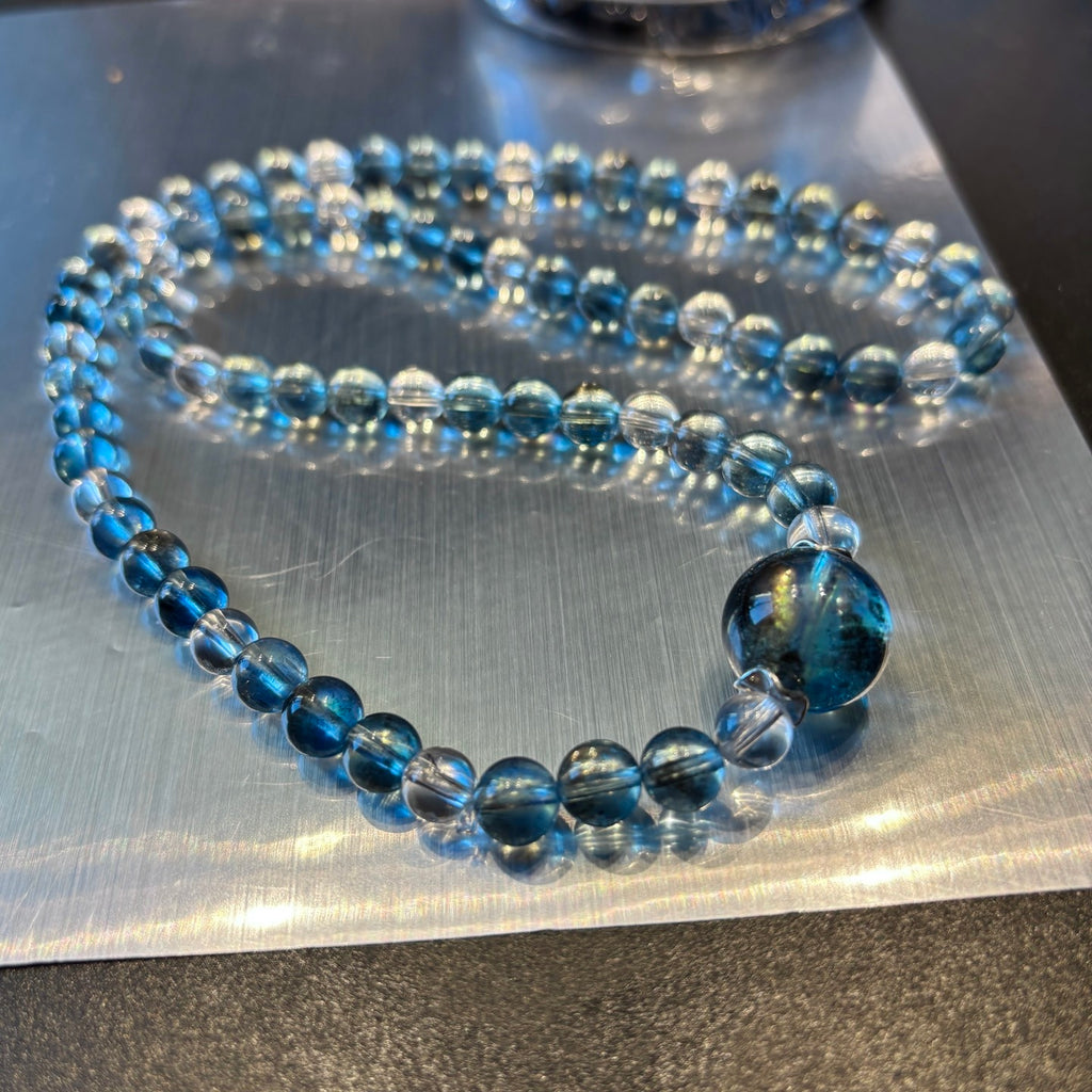 AAA Aquamarine Jet-Black Glitter Bracelet - Top-Grade Iridescent Reiki Metaphysical Healing Crystal Jewelry