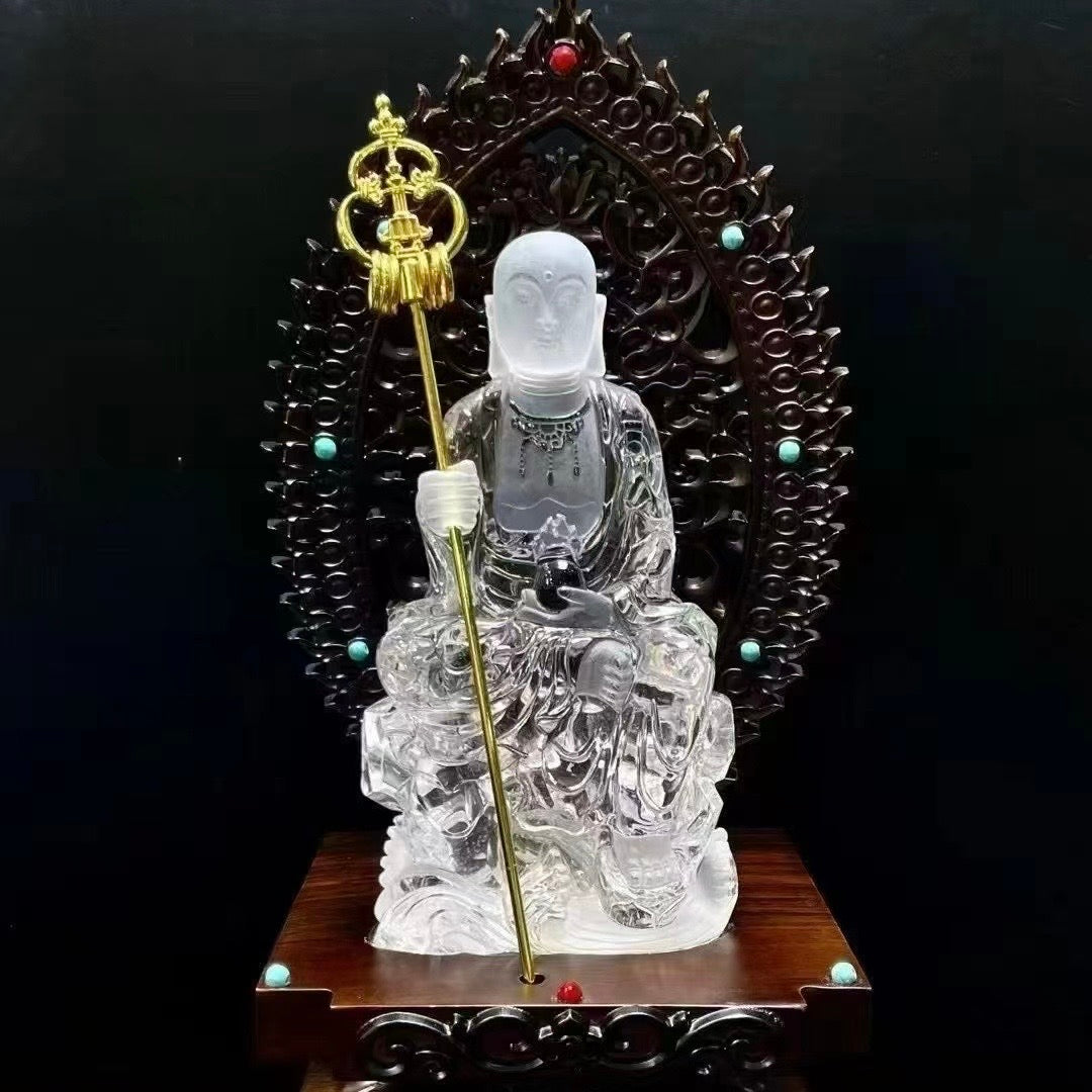 Natural White Crystal Exquisitely Carved Ksitigarbha Bodhisattva Ornament