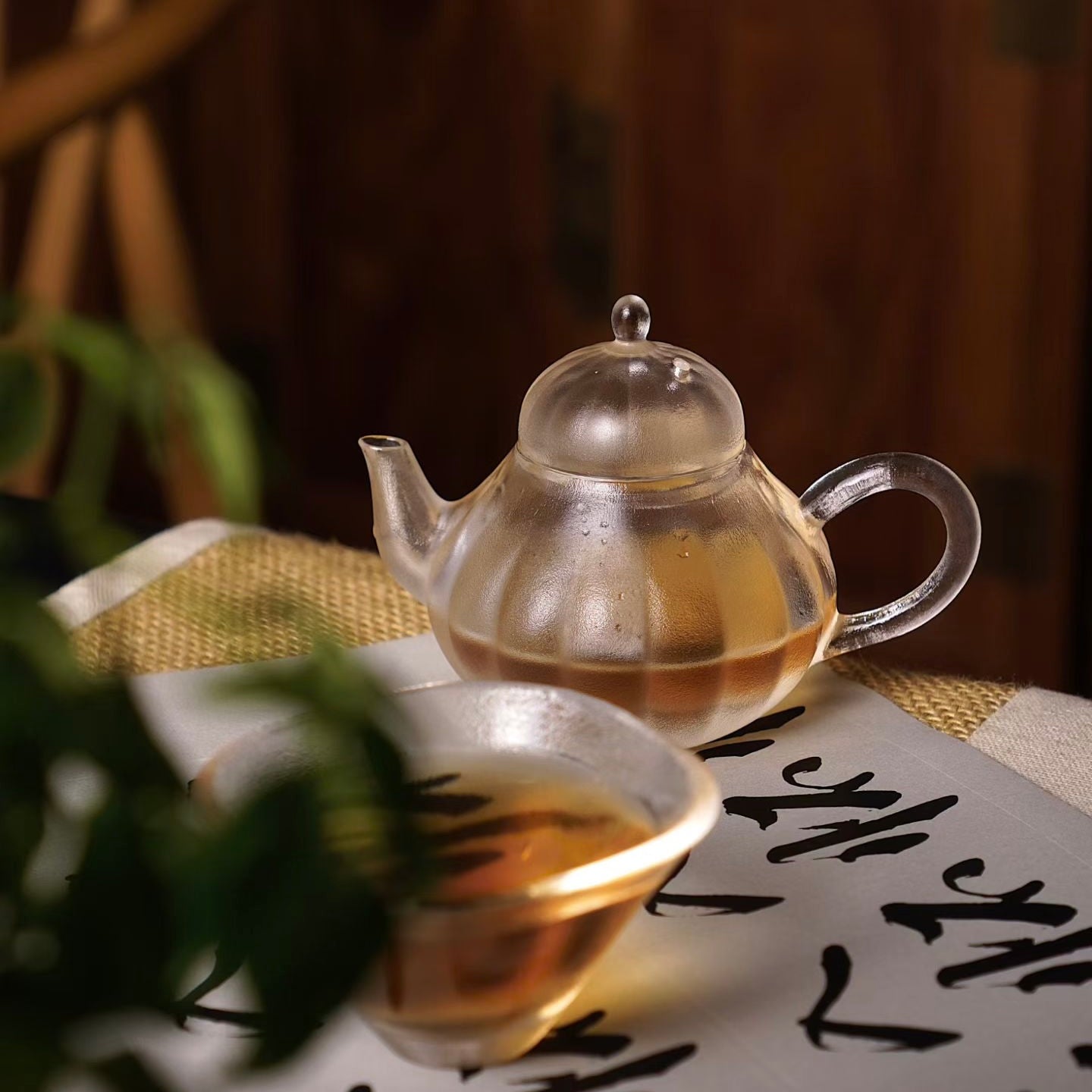 Handmade Crystal Teapot Set with 4 Cups